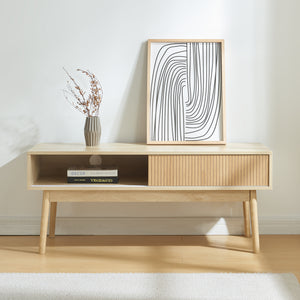 Mesa de televisión Landskrona 115x40x48 cm con dos puertas correderas en aspecto roble [en.casa]