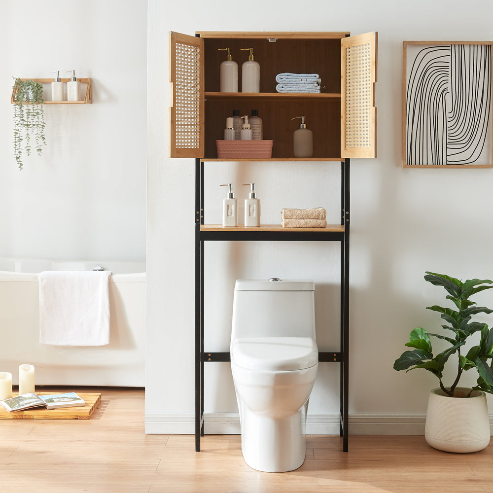 Armario de baño Tervola 172x63x27 cm Negro/Bambú [en.casa] - premiumXL