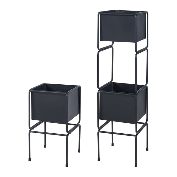 Soporte para plantas Sveio juego de 2 piezas metal negro [en.casa]