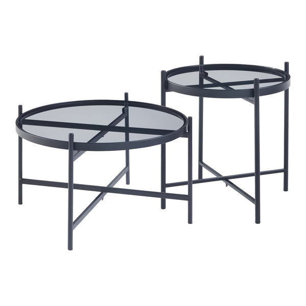 Conjunto de mesa de centro Lier de 2 piezas. Tapa de vidrio negra [en.casa]