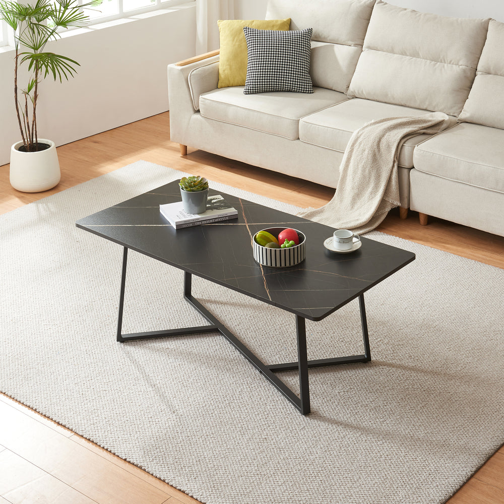 Mesa de centro Riskiften 120x60x48 cm efecto mármol, negro [en.casa] - premiumXL