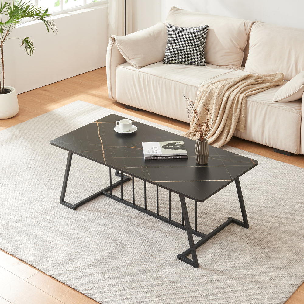 Mesa de centro Nospoo 120x60x46 cm efecto mármol, negro [en.casa] - premiumXL