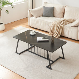 Mesa de centro Nospoo 120x60x46 cm efecto mármol, negro [en.casa]