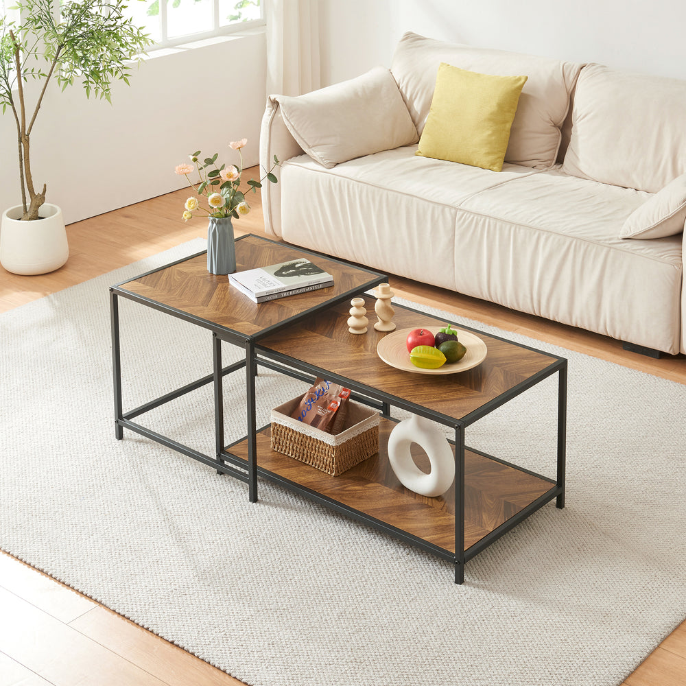 Mesa auxiliar Kurghore 2 piezas negro/efecto roble oscuro [en.casa] - premiumXL