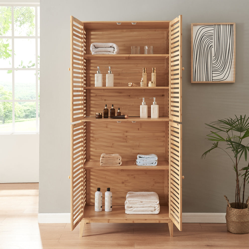 Armario de baño Raurgela 180x80x40 cm bambú [en.casa] - premiumXL