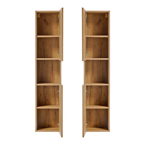 Armario alto Skelbolu 140x30x25 cm aspecto roble [en.casa]