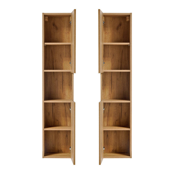 Armario alto Skelbolu 140x30x25 cm aspecto roble [en.casa]