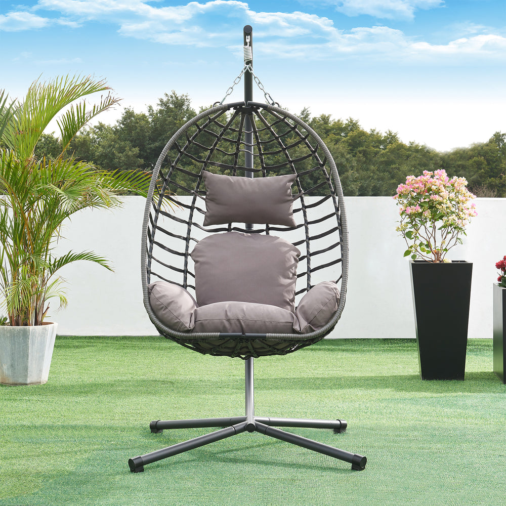 Silla colgante Kandsvas con soporte 198x110x95 cm gris [en.casa] - premiumXL