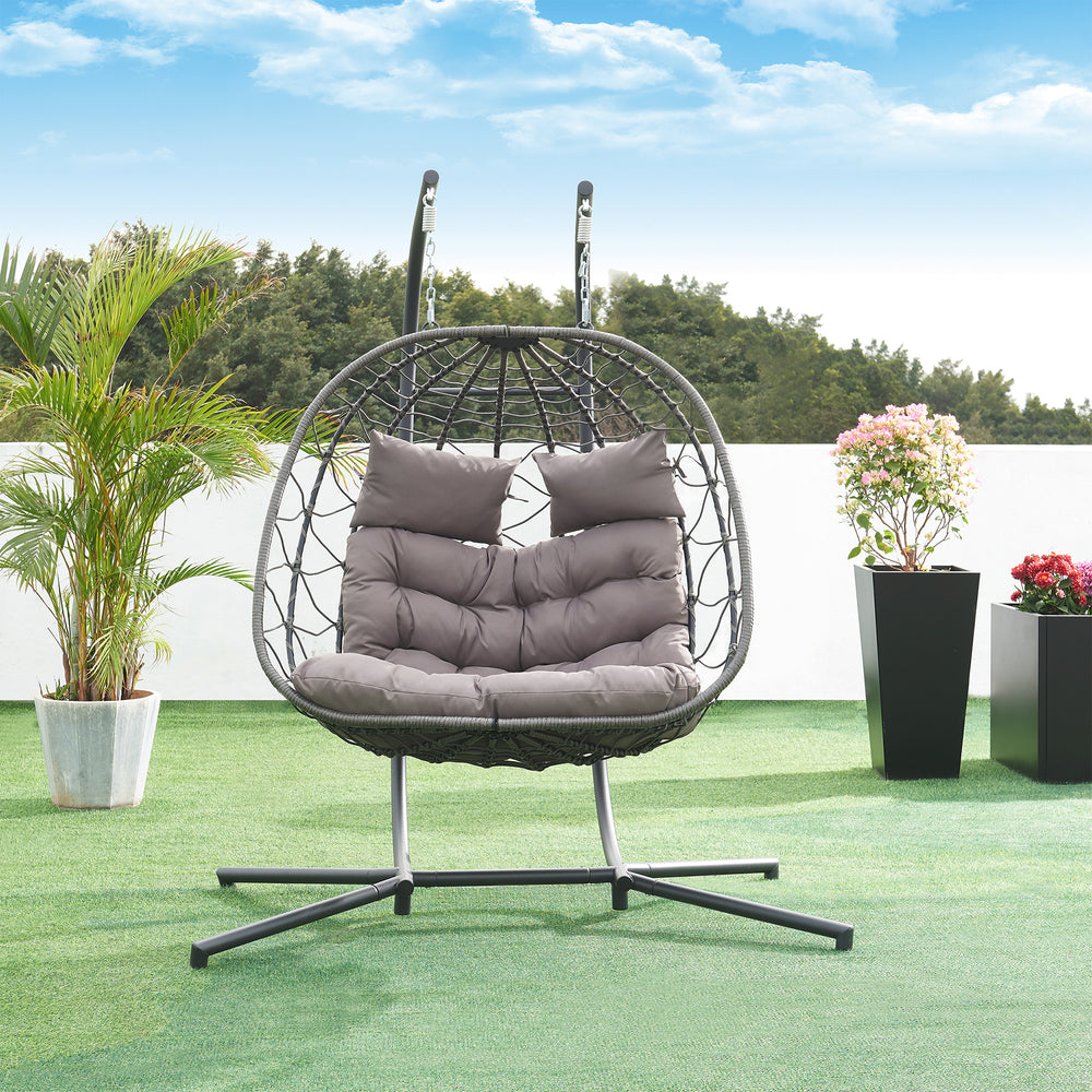 Sillón colgante doble Skense con estructura 198x156x98 cm Gris [en.casa]