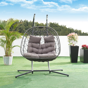 Sillón colgante doble Skense con estructura 198x156x98 cm Gris [en.casa]