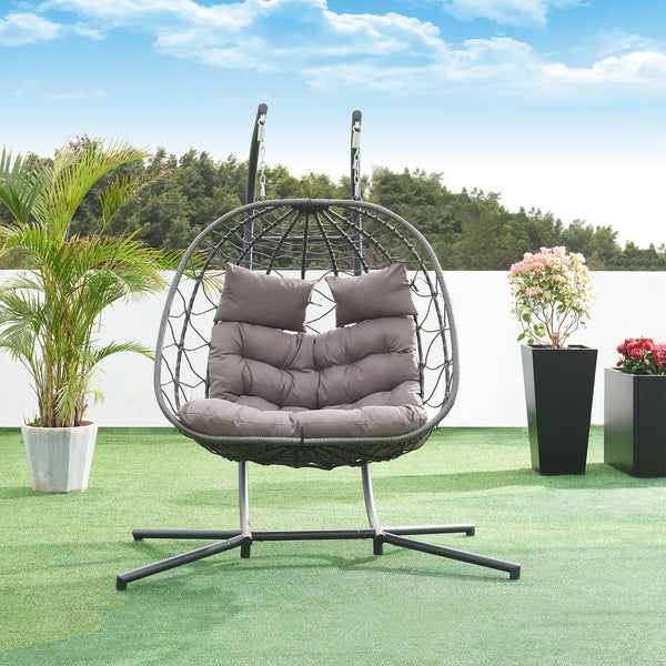 Sillón colgante doble Skense con estructura 198x156x98 cm Gris [en.casa]