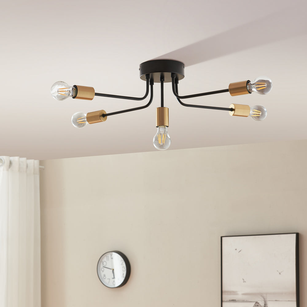 Lámpara de techo Benfleet 5 x E27 negro/latón [lux.pro] - premiumXL
