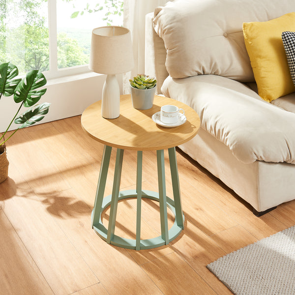 Mesa auxiliar Lensuu 48xØ48 cm Verde pastel/Roble [en.casa]