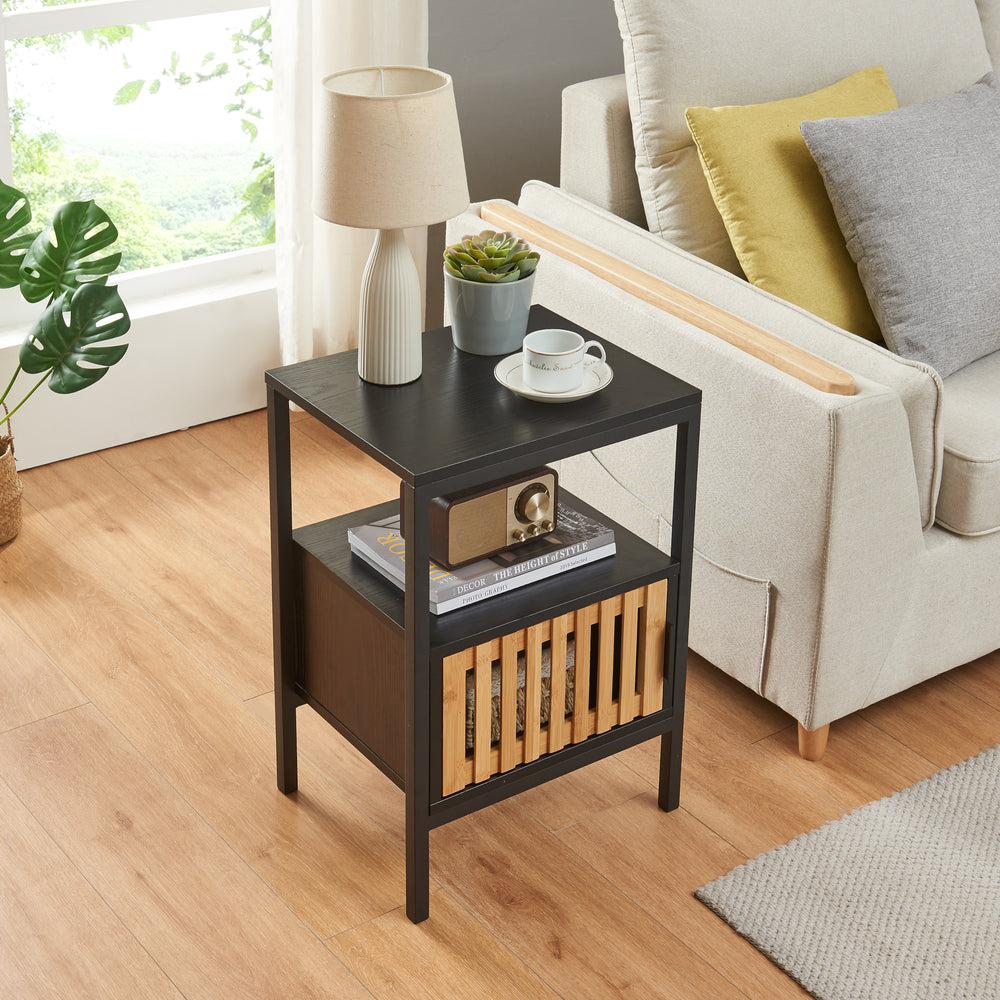 Mesita de noche Luniehti 58x40x33 cm negro/natural [en.casa] - premiumXL