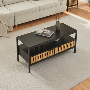 Mesa de centro Luniehti 100x40x48 cm Negro/Natural [en.casa]