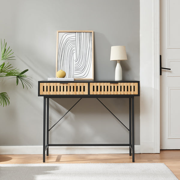 Mesa consola Luniehti 100x40x75 cm Negro/Natural [en.casa]