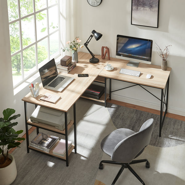 Escritorio Klirurud con 2 estantes en forma de L 150x150x75 cm aspecto roble [en.casa]