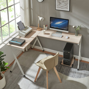 Escritorio Tarielarg con soporte para PC en forma de L 158x120x75 cm aspecto roble [en.casa]