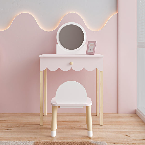 Tocador infantil con silla Vestnes Cotton Candy/Blanco [en.casa]
