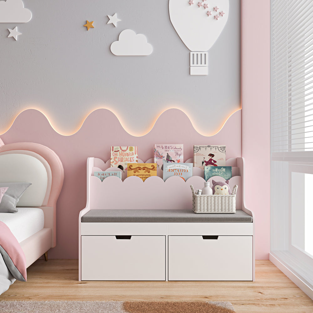 Banco infantil con estante Vestnes 100x45x70 cm Cotton Candy/Blanco [en.casa] - premiumXL