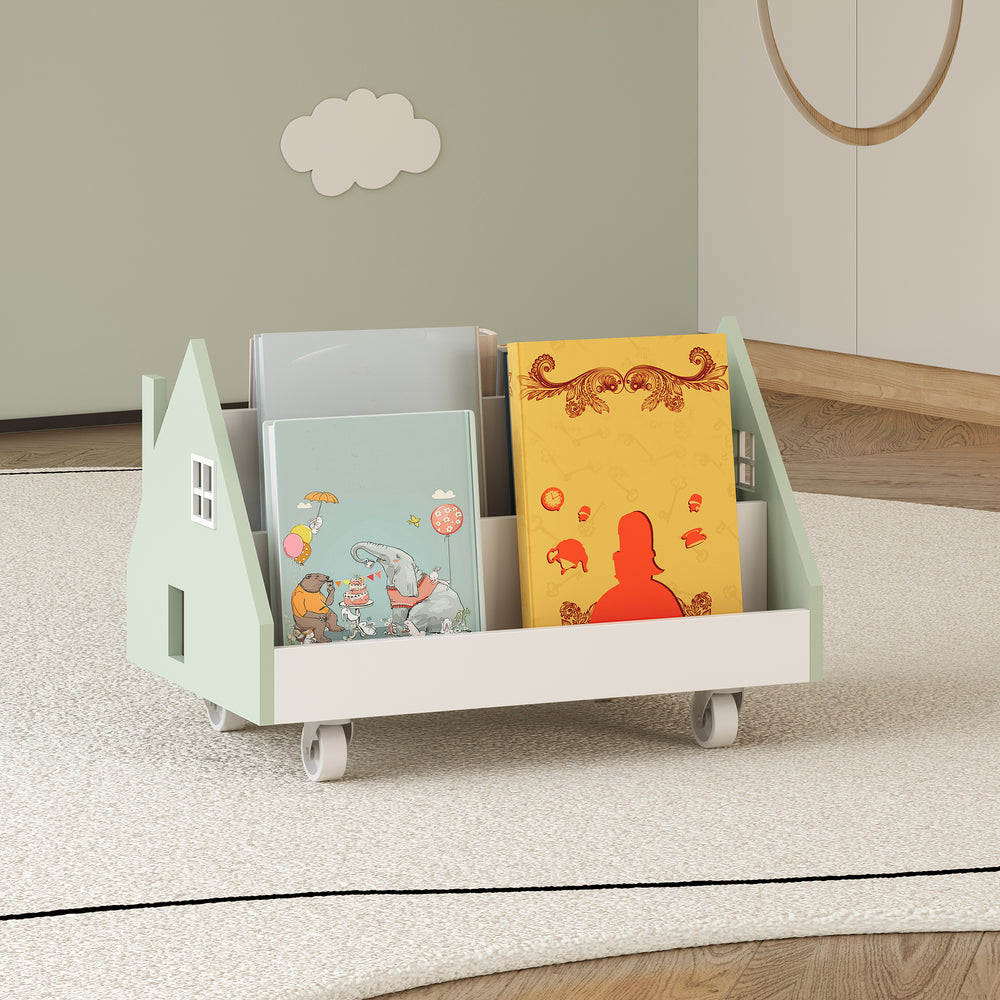 Estantería infantil móvil Vipsali 50x33x34 cm verde menta/blanco [en.casa] - premiumXL
