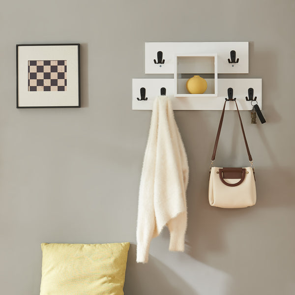Perchero de pared Vänd con compartimento de almacenamiento 32x60x14 cm Blanco [en.casa]
