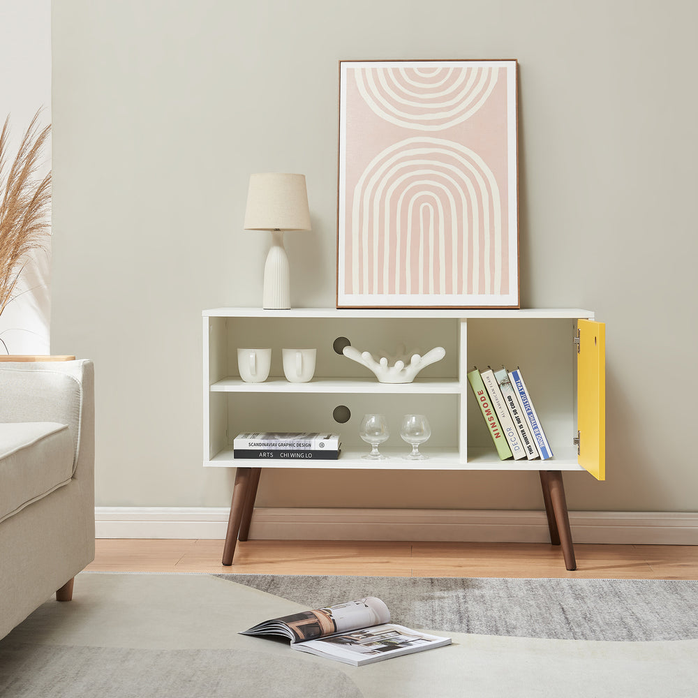 Mueble para TV Vare 100x40x66 cm Blanco/Amarillo [en.casa] - premiumXL