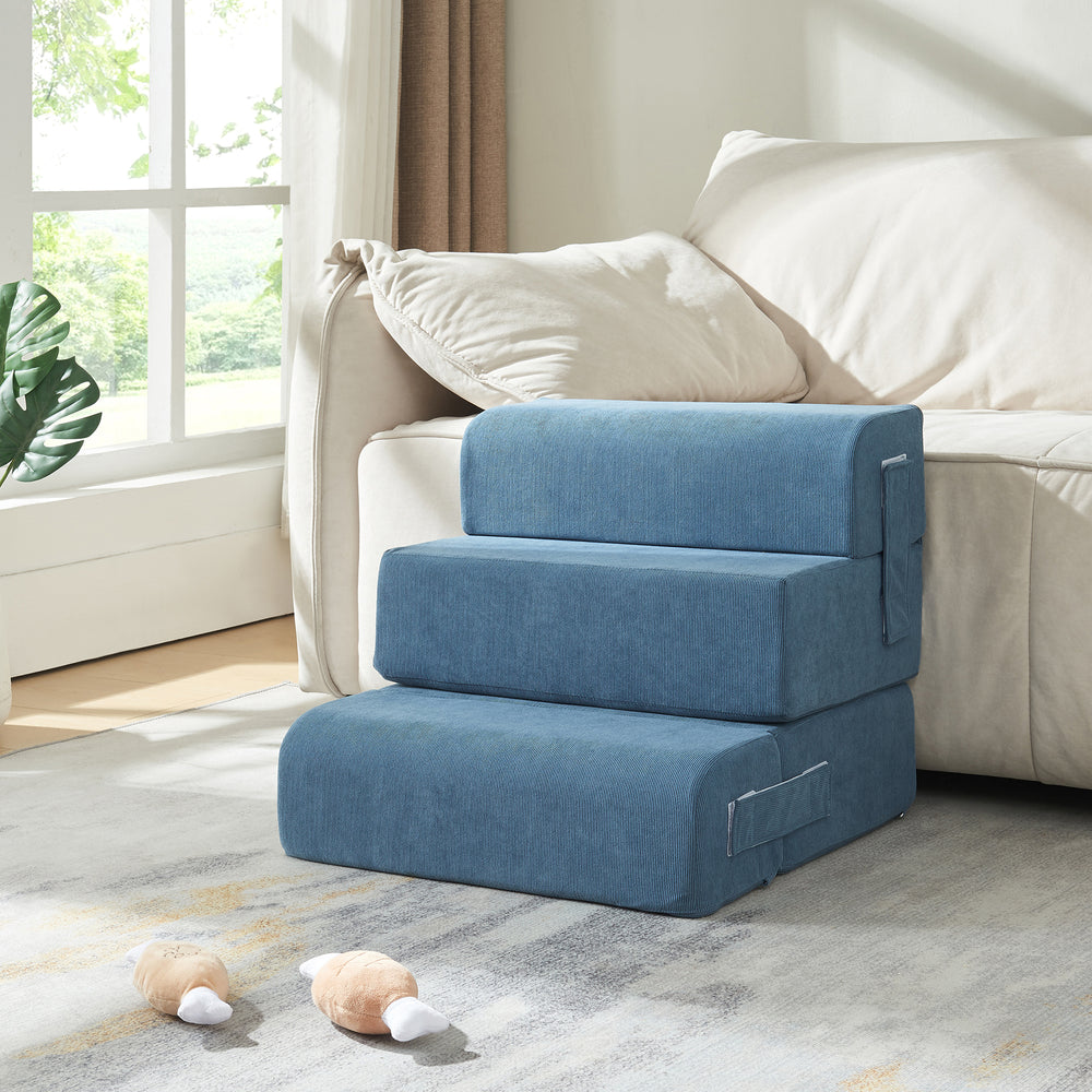Escalera para mascotas Joelerhatra 4 piezas 45x50x45 cm pana azul [en.casa] - premiumXL