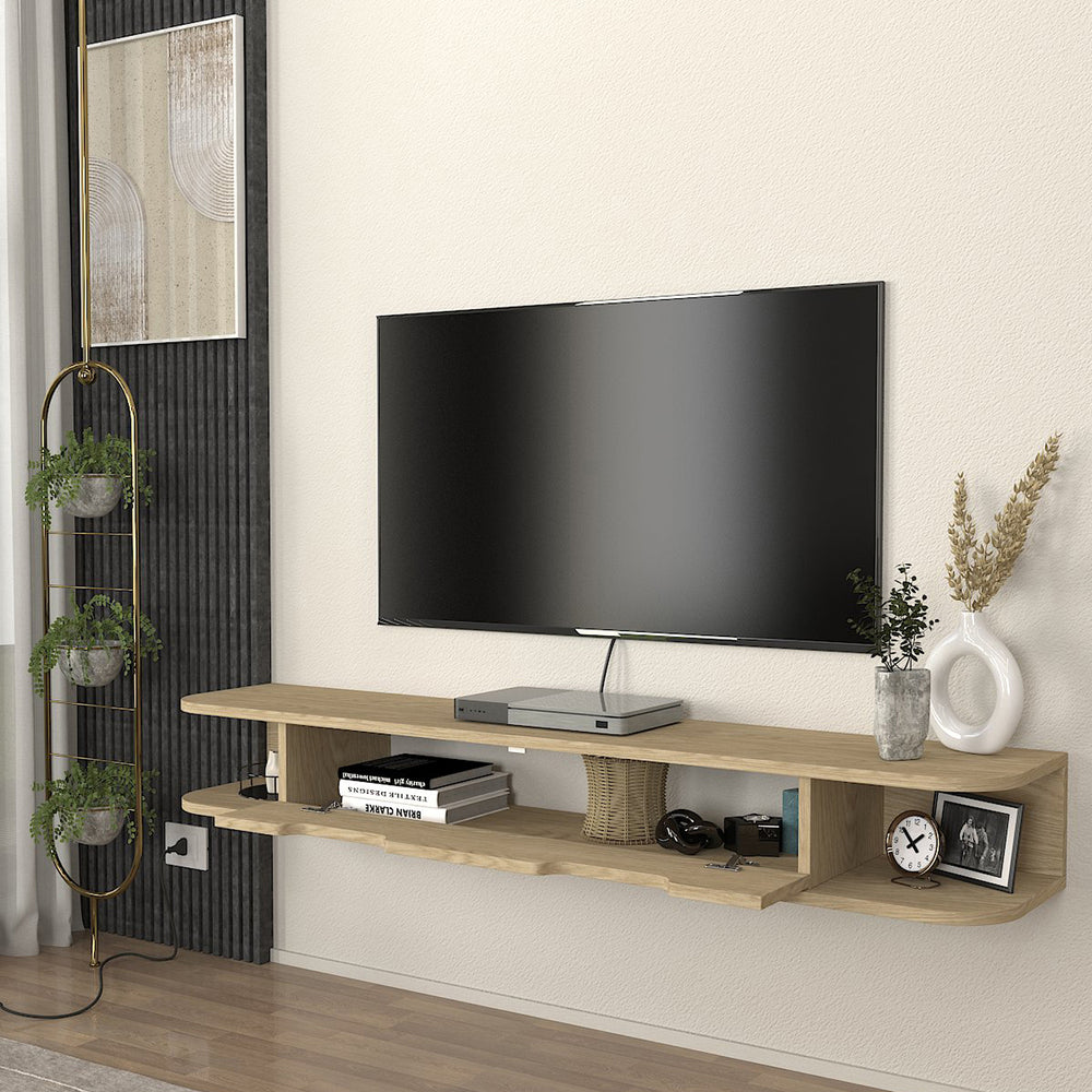 Mueble bajo de TV colgante Karjali 150x30x19 cm aspecto roble [en.casa] - premiumXL