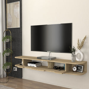 Mueble bajo de TV colgante Karjali 150x30x19 cm aspecto roble [en.casa]