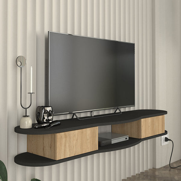 Mueble bajo de TV colgante Nyskiri 150x35x19 cm Antracita/Aspecto roble [en.casa]
