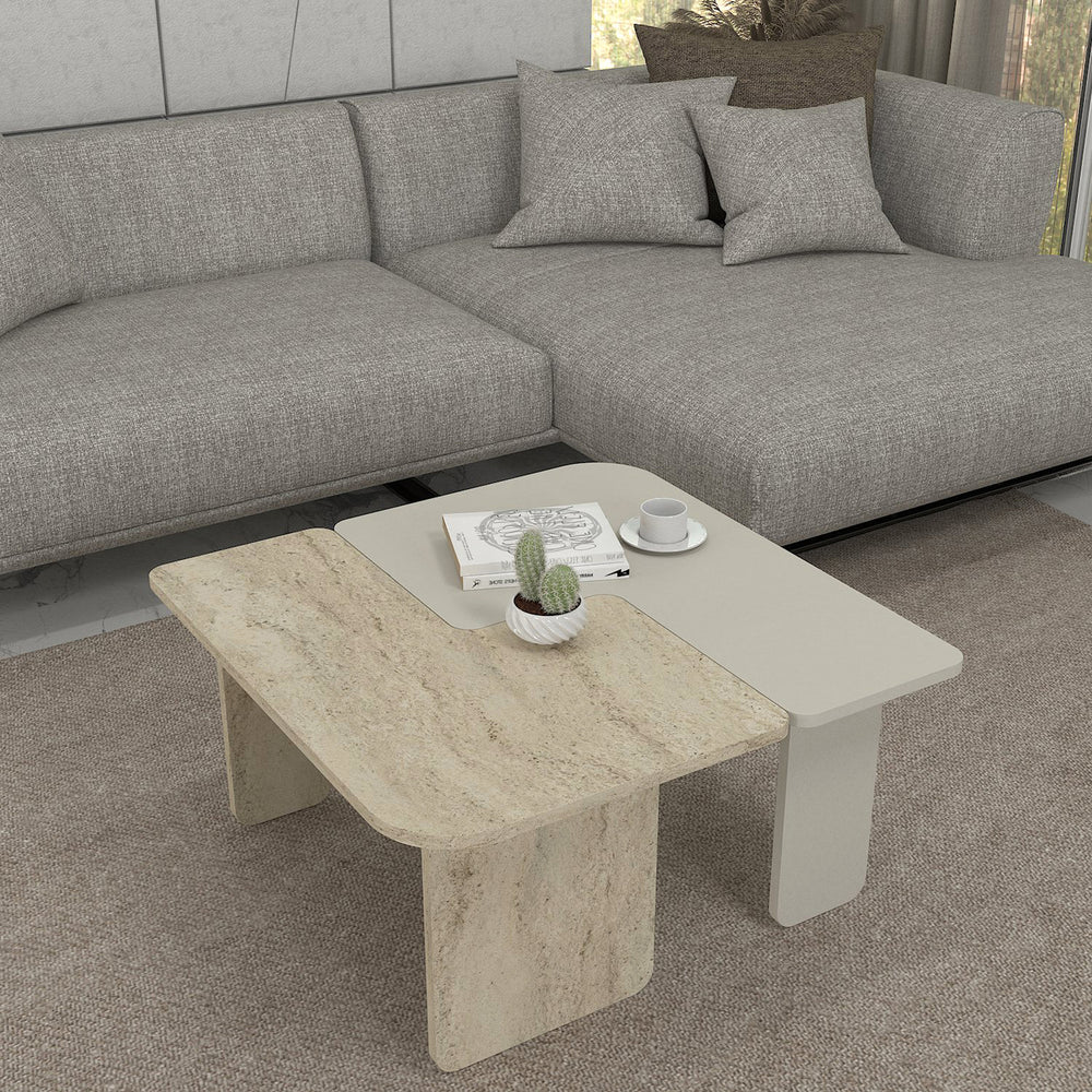 Mesa de centro Boneksbelt 2 piezas - color piedra arenisca y travertino [en.casa] - premiumXL