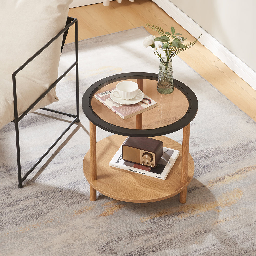 Mesa auxiliar Latama con tablero de cristal Ø51x45 cm natural/negro/cristal bronce [en.casa] - premiumXL