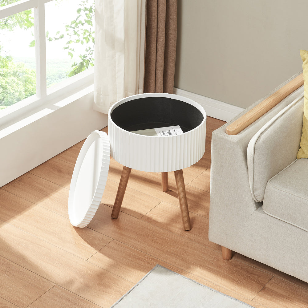 Mesa auxiliar Bongard con espacio de almacenamiento Ø38x48 cm blanco [en.casa] - premiumXL