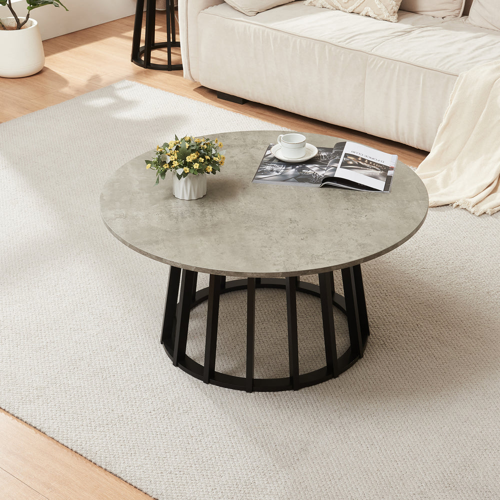 Mesa de centro Buzzard Ø90x45 cm negro/efecto hormigón [en.casa] - premiumXL
