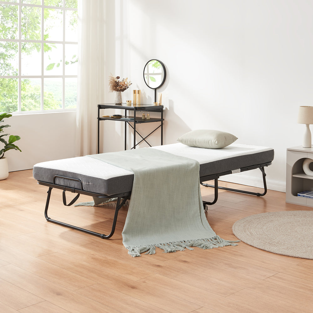 Cama plegable de metal Borjavle con colchón 200x90cm negro [en.casa] - premiumXL