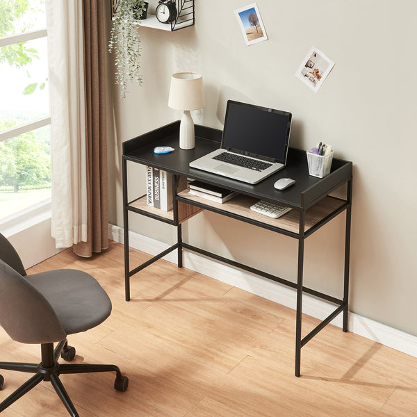 Escritorio Belana 100x43x82 cm Negro/Aspecto de roble [en.casa]