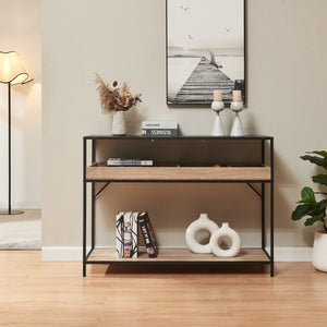 Mesa consola Belana 110x40x80 cm Negro/Aspecto roble [en.casa]