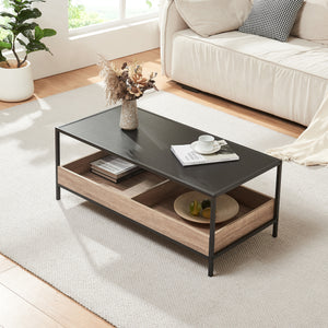 Mesa de centro Belana 100x48x39 cm Negro/Aspecto roble [en.casa]