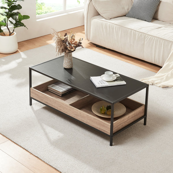Mesa de centro Belana 100x48x39 cm Negro/Aspecto roble [en.casa]
