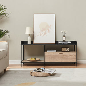 Mesa de televisión Belana 120x40x54 cm Negro/Aspecto roble [en.casa]