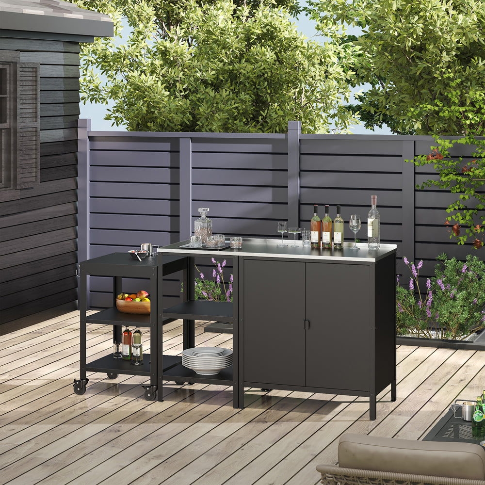 Conjunto de exterior Bolognano estantería independiente, armario y carrito de servicio negro, mate [casa.pro] - premiumXL