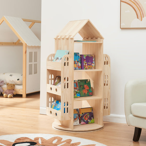 Estantería infantil giratoria Sanköre 122x64x43 cm Madera de pino natural [en.casa]