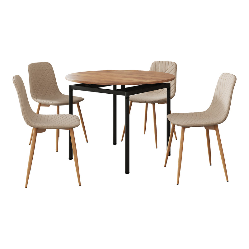 Esquema acotado Grupo de comedor Hemnes 5 piezas redonda marrón claro [en.casa]