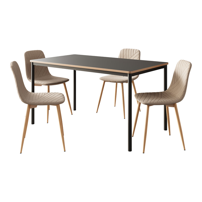 Esquema acotado Grupo de comedor Lindesberg de 5 piezas con tablero rectangular Gris/Marrón claro [en.casa]