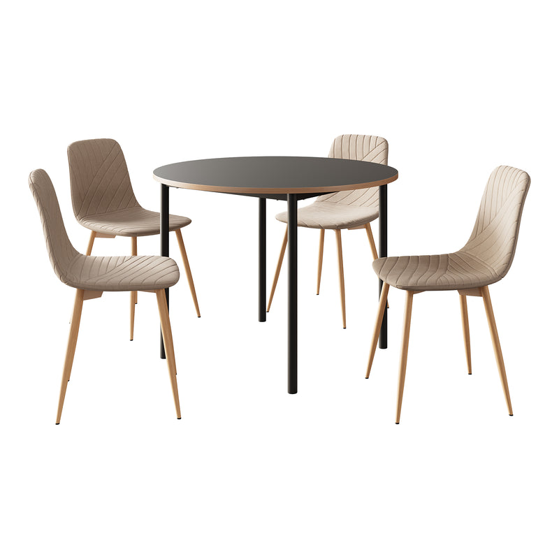 Esquema acotado Grupo de comedor Lindesberg de 5 piezas con tablero de mesa redondo Gris/Marrón claro [en.casa]