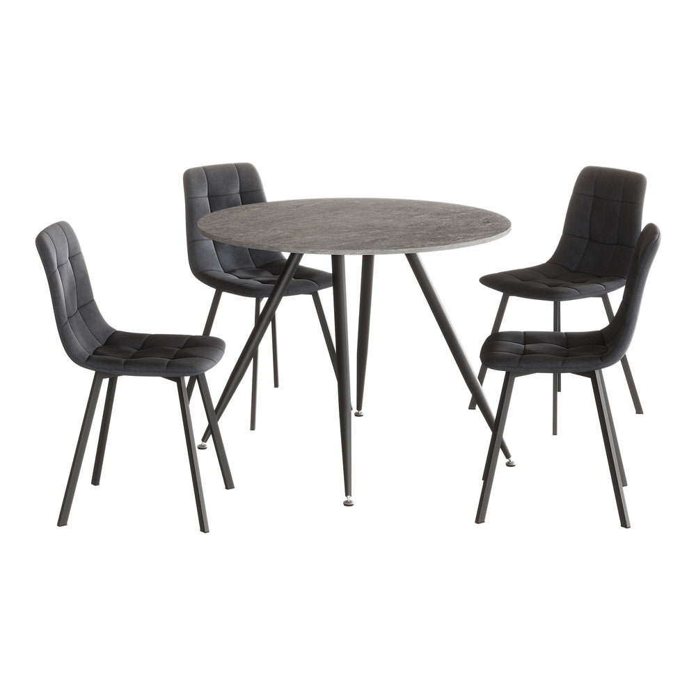 Conjunto de comedor Fitjar 5 piezas aspecto hormigón/gris oscuro [en.casa] - premiumXL
