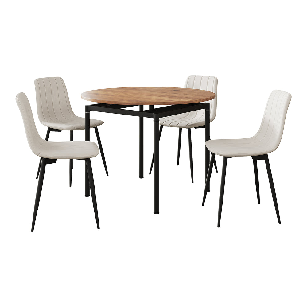 Conjunto de comedor Hemnes 5 piezas aspecto roble/beige [en.casa] - premiumXL