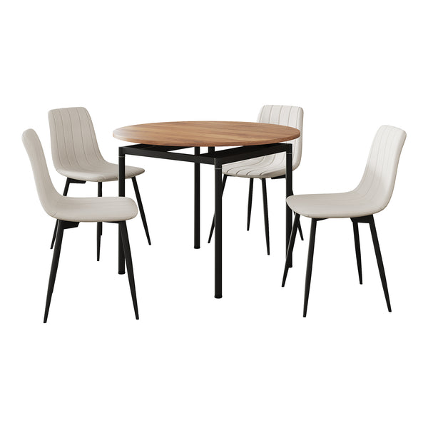 Conjunto de comedor Hemnes de 5 piezas en aspecto roble/beige [en.casa]