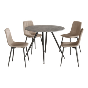 Grupo de comedor Fitjar de 5 piezas aspecto hormigón / marrón claro [en.casa]